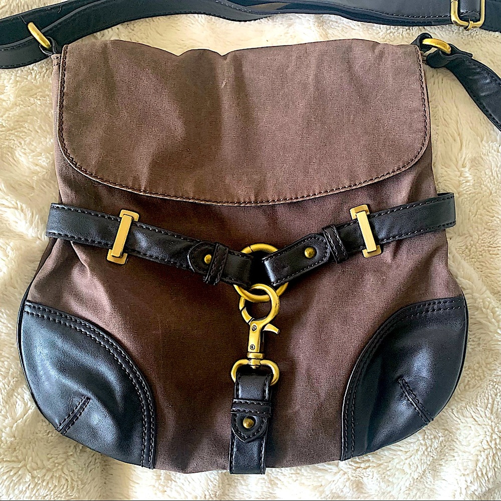 Esprit Suede and Leather Crossbody Bag with Brass Buckle Accent